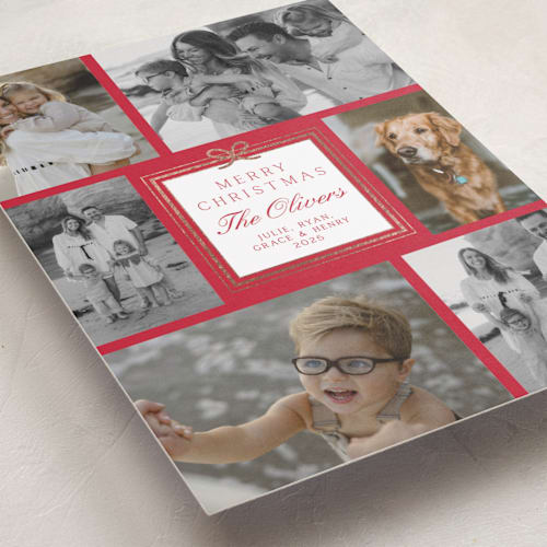 This is a ruby foil pressed holiday cards with foil pressed by Alston Foster called the best gifts printing on recycled smooth signature in standard