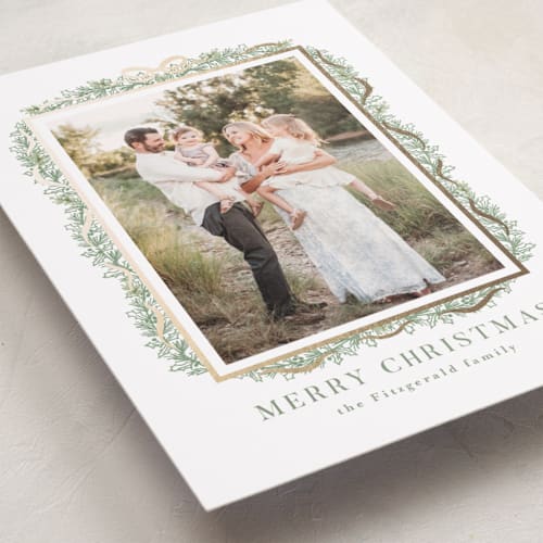 This is a juniper foil pressed holiday cards with foil pressed by Petra Kern called linea printing on recycled smooth signature in standard