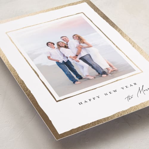 This is a snowfall foil pressed holiday cards with foil pressed by Petra Kern called gildy printing on recycled smooth signature in standard