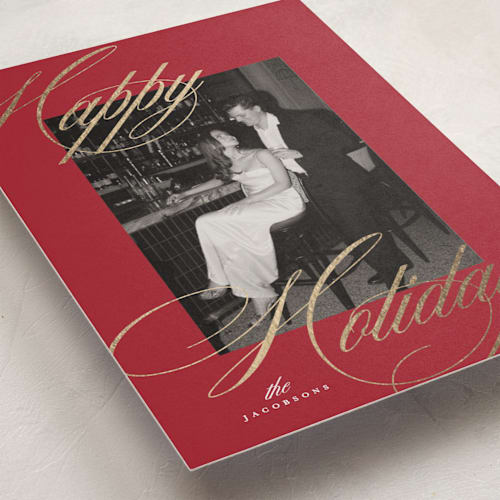 This is a cardinal foil pressed holiday cards with foil pressed by Carolyn Nicks called dreamy printing on recycled smooth signature in standard