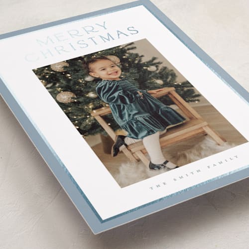 This is a lake foil pressed holiday cards with foil pressed by Christy Hy Lee called lots of joy printing on recycled smooth signature in standard