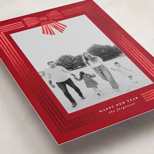 This is a poinsettia foil pressed holiday cards with foil pressed by Iveta Angelova called ribbon framed printing on recycled smooth signature in standard