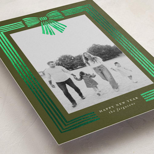 This is a forest foil pressed holiday cards with foil pressed by Iveta Angelova called ribbon framed printing on recycled smooth signature in standard