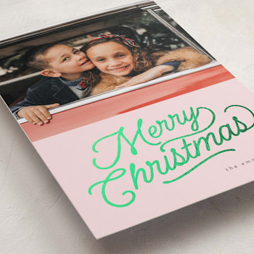 This is a candy foil pressed holiday cards with foil pressed by BR Designs called retro vintage holiday printing on recycled smooth signature in standard