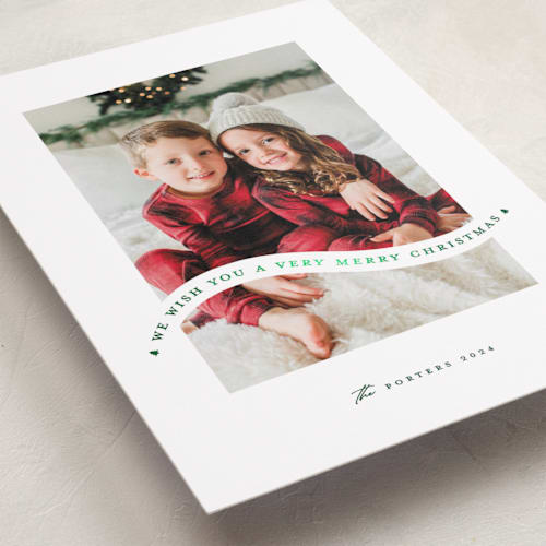 This is a noble fir foil pressed holiday cards with foil pressed by Erica Krystek called christmas curve printing on recycled smooth signature in standard