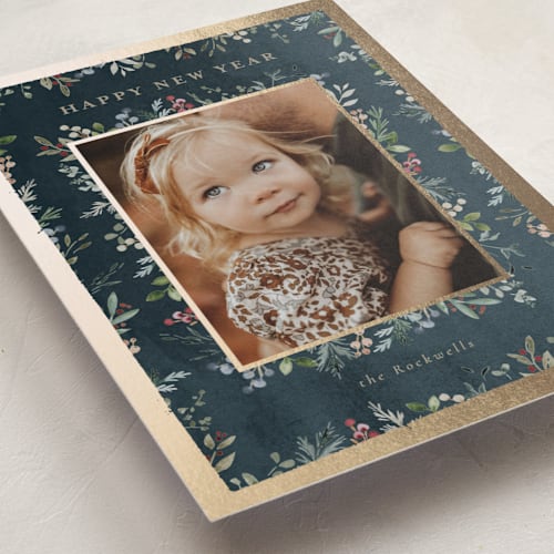 This is a celestial foil pressed holiday cards with foil pressed by Petra Kern called trad printing on recycled smooth signature in standard