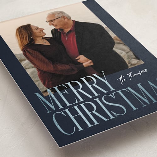 This is a night sky foil pressed holiday cards with foil pressed by Ekko Studio called merry stack printing on recycled smooth signature in standard