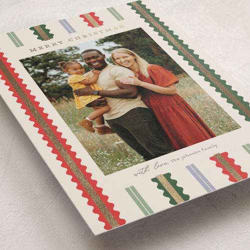 This is a fruitcake foil pressed holiday cards with foil pressed by Pixel and Hank called swiggle printing on recycled smooth signature in standard