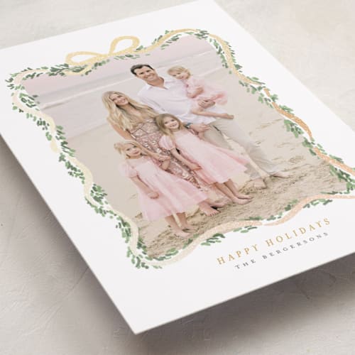 This is a butter foil pressed holiday cards with foil pressed by Itsy Belle Studio called ribbonly frame printing on recycled smooth signature in standard