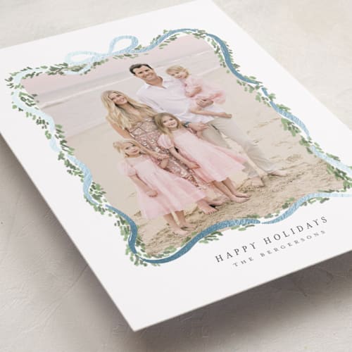 This is a juniper foil pressed holiday cards with foil pressed by Itsy Belle Studio called ribbonly frame printing on recycled smooth signature in standard