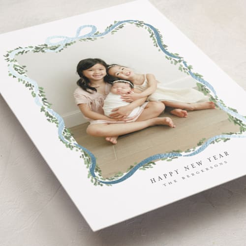 This is a juniper foil pressed holiday cards with foil pressed by Itsy Belle Studio called ribbonly frame printing on recycled smooth signature in standard