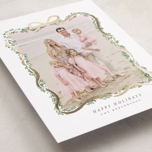 This is a coal foil pressed holiday cards with foil pressed by Itsy Belle Studio called ribbonly frame printing on recycled smooth signature in standard