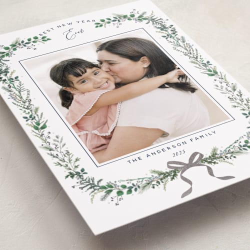 This is a twilight foil pressed holiday cards with foil pressed by Susan Moyal called festive vine printing on recycled smooth signature in standard