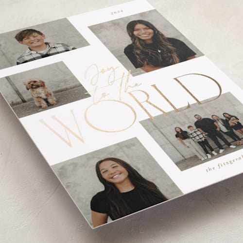 This is a butterscotch foil pressed holiday cards with foil pressed by Jackie Crawford called five top printing on recycled smooth signature in standard