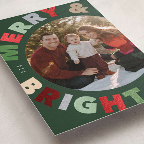 This is a tree farm foil pressed holiday cards with foil pressed by Pixel and Hank called merry-go-round printing on recycled smooth signature in standard