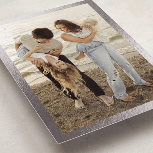 This is a slate foil pressed holiday cards with foil pressed by Stacey Meacham called minimalist border printing on recycled smooth signature in standard