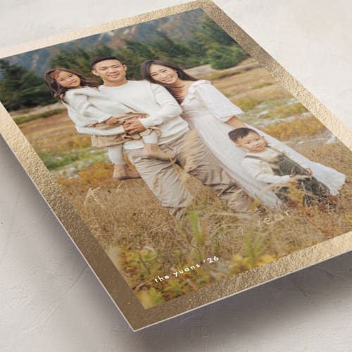 This is a cotton foil pressed holiday cards with foil pressed by Stacey Meacham called minimalist border printing on recycled smooth signature in standard