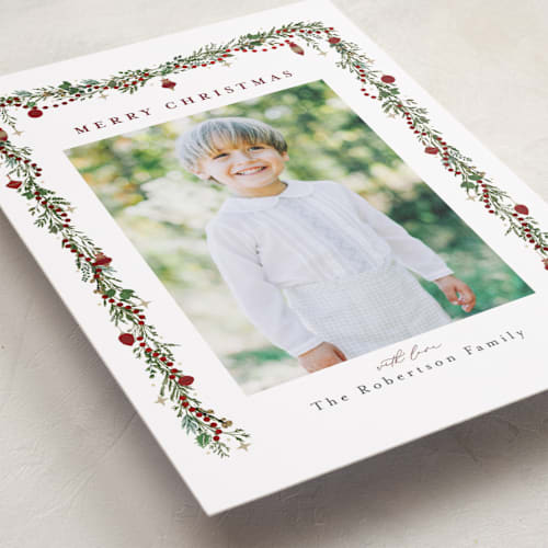 This is a mulled wine foil pressed holiday cards with foil pressed by Susan Moyal called pine garland printing on recycled smooth signature in standard