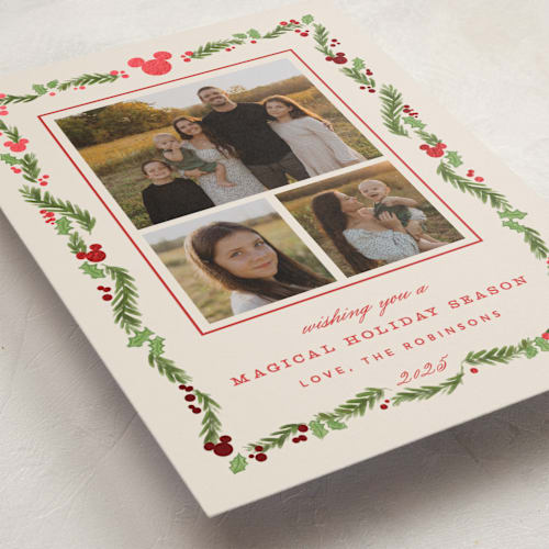 This is a stocking foil pressed holiday cards with foil pressed by Creo Study called disney’s mickey vintage holiday greens printing on recycled smooth signature in standard