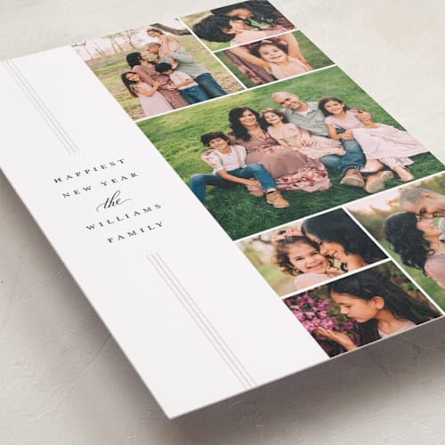 This is a snow gloss press holiday cards with gloss press by Jessica Williams called signature stripes printing on recycled smooth signature in standard