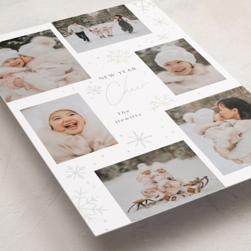 This is a snow gloss press holiday cards with gloss press by Rebecca Durflinger called snowflake flurry printing on recycled smooth signature in standard