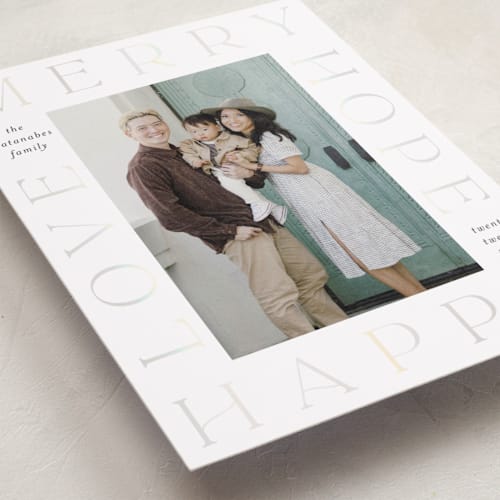 This is a snow gloss press holiday cards with gloss press by Lehan Veenker called framed in love printing on recycled smooth signature in standard