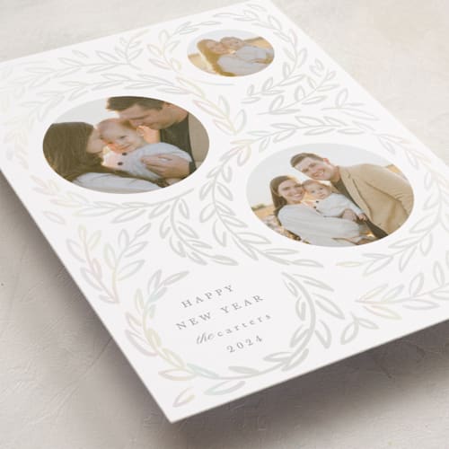 This is a mist gloss press holiday cards with gloss press by Teju Reval called dreamy botanicals printing on recycled smooth signature in standard