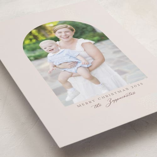 This is a oasis gloss press holiday cards with gloss press by Kamala Nahas called frosted arch printing on recycled smooth signature in standard