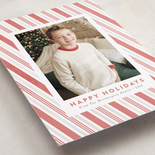 This is a peppermint stick gloss press holiday cards with gloss press by Meggy Masters called peppermint stripe printing on recycled smooth signature in standard