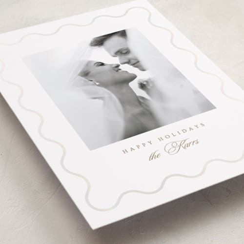 This is a pearl gloss press holiday cards with gloss press by Ana Sharpe called ethereal joy printing on recycled smooth signature in standard