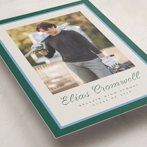 This is a forest graduation announcements with standard by Pati Cascino called duo colors printing on recycled smooth signature in standard