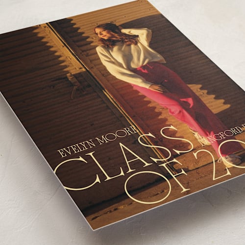 This is a golden hour graduation announcements with standard by Leia Matt called edge play printing on recycled smooth signature in standard