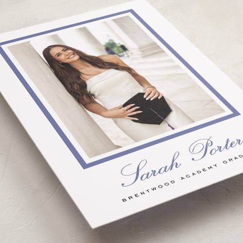 This is a indigo graduation announcements with standard by Sara Hicks Malone called longwood printing on recycled smooth signature in standard