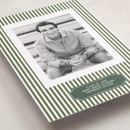 This is a pine graduation announcements with standard by Sherley Ferreira called stripes of success printing on recycled smooth signature in standard