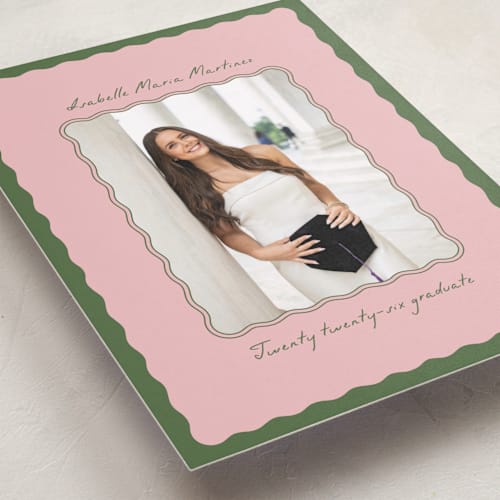 This is a sage graduation announcements with standard by Gabrielle Neil called lady lady printing on recycled smooth signature in standard