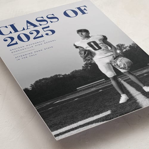 This is a midnight graduation announcements with standard by Emily Sabol Goss called bold headline printing on recycled smooth signature in standard