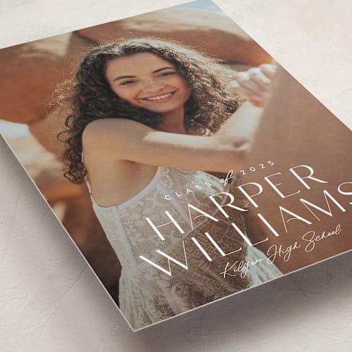 This is a salt graduation announcements with standard by Jessica Williams called momentous printing on recycled smooth signature in standard