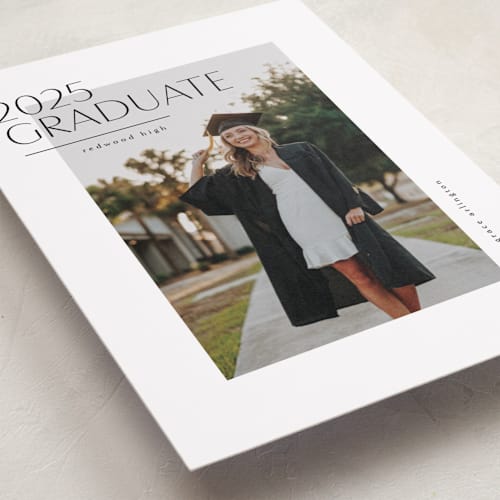 This is a silk graduation announcements with standard by Kelly Schmidt called cornered printing on recycled smooth signature in standard