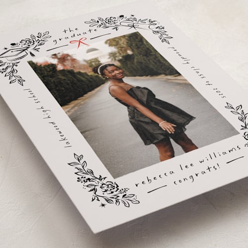 This is a linen graduation announcements with standard by Ana de Sousa called celebratory frame printing on recycled smooth signature in standard