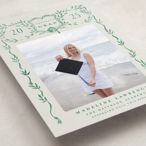 This is a laurel graduation announcements with standard by Petra Kern called grad crest printing on recycled smooth signature in standard