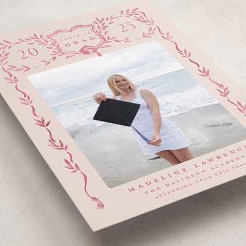 This is a rosebud graduation announcements with standard by Petra Kern called grad crest printing on recycled smooth signature in standard