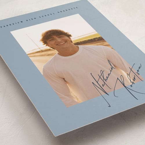 This is a slate graduation announcements with standard by Stacy Maalouf called grad signature printing on recycled smooth signature in standard