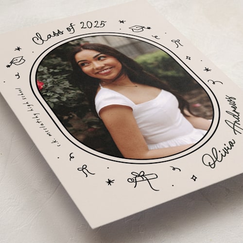 This is a onyx graduation announcements with standard by Ashley Iwafuchi called illustrated grad printing on recycled smooth signature in standard