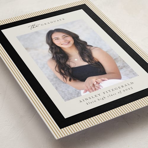 This is a noir graduation announcements with standard by Jackie Crawford called modern striped frame printing on recycled smooth signature in standard