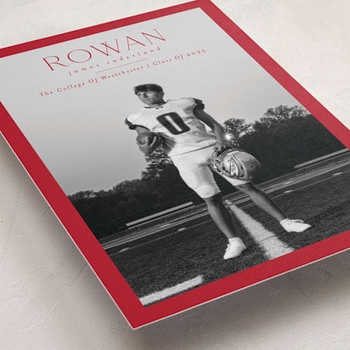 This is a ruby graduation announcements with standard by Deynaaz Daraei called balzac printing on recycled smooth signature in standard