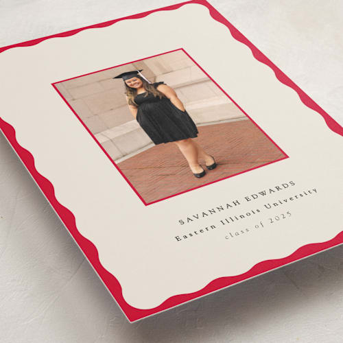 This is a crimson graduation announcements with standard by Baumbirdy called decorative frame printing on recycled smooth signature in standard