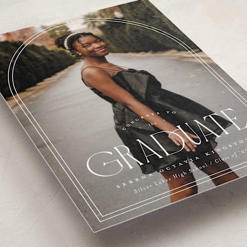 This is a cotton graduation announcements with standard by Carmia Jordaan called brilliant day printing on recycled smooth signature in standard