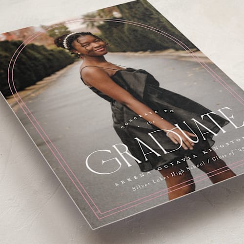 This is a flamingo graduation announcements with standard by Carmia Jordaan called brilliant day printing on recycled smooth signature in standard