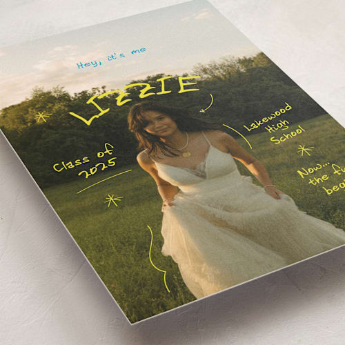 This is a lemon graduation announcements with standard by Helena Vitto called funtime printing on recycled smooth signature in standard