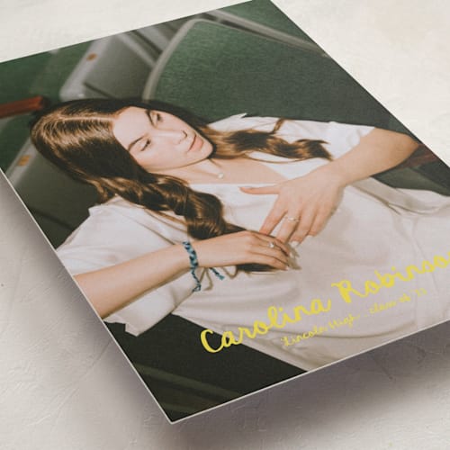 This is a lemon graduation announcements with standard by Gwen Bedat called the edge printing on recycled smooth signature in standard